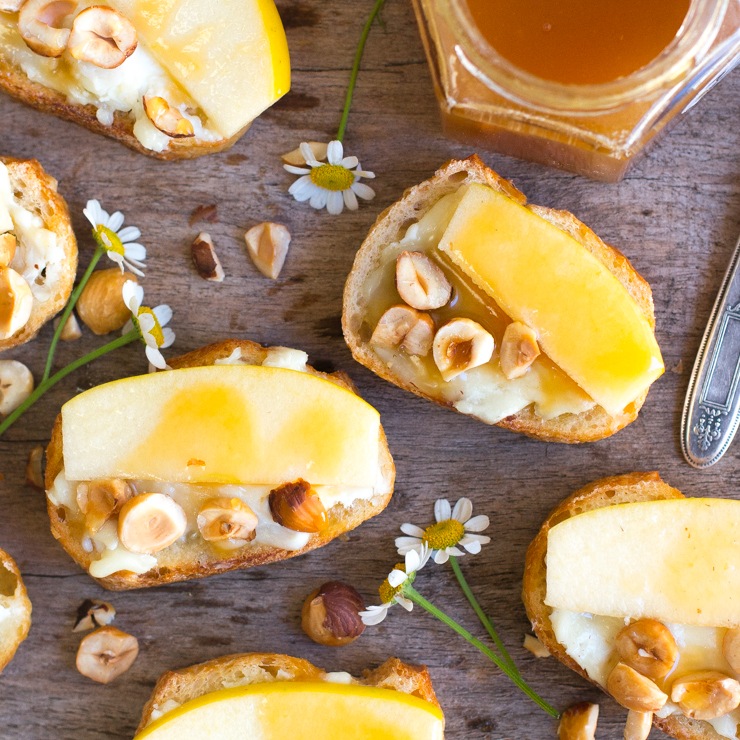 Goat Cheese Apple Hazelnut & Cajeta Crostini Goat Cheese, Apple, Hazelnut and Cajeta Crostini, a perfect flavor combination.