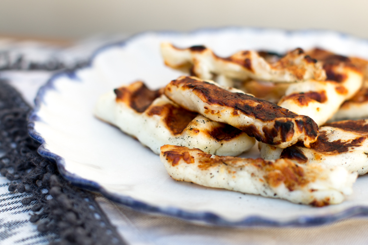 strips of grilled halloumi cheese
