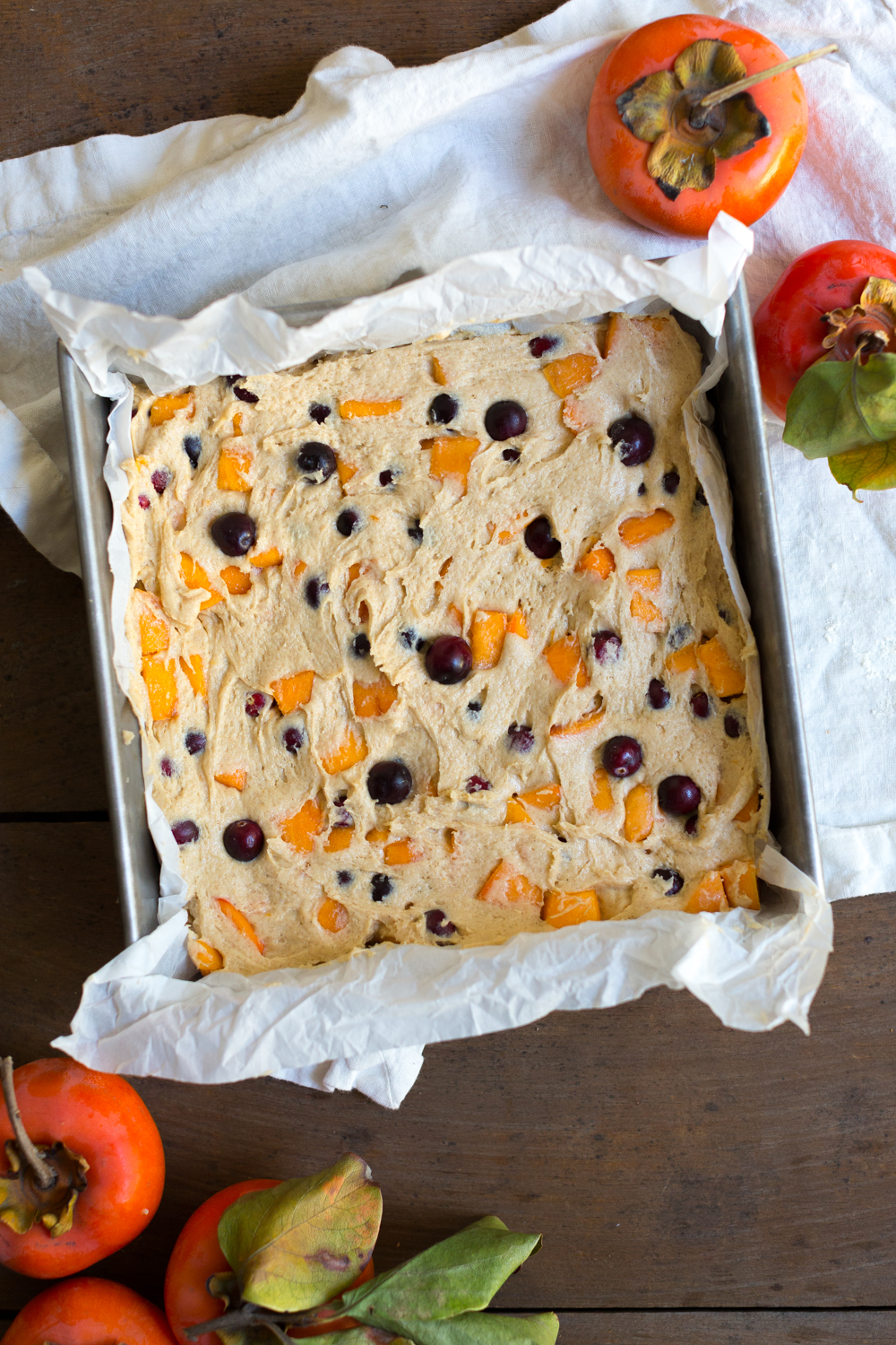 Persimmon Cranberry Crumb Cake batter