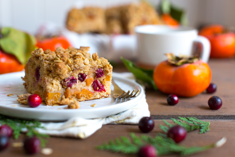 Persimmon Cranberry Crumb Cake slice - wide