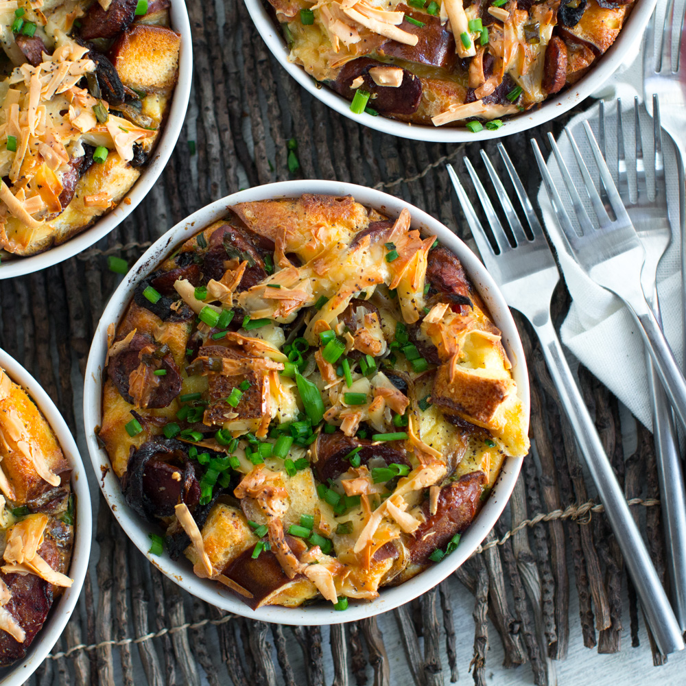 Sausage Gouda and Pretzel Strata