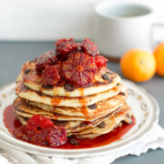 Ricotta Chocolate Chip Pancakes with Blood Orange Compote