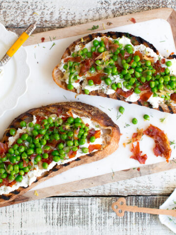 Pea Prosciutto and Goat Cheese Tartine