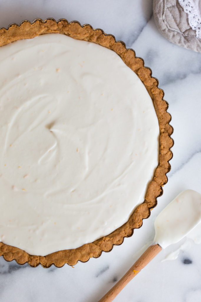 Apricot Plumcot Goat Cheese Tart shell filled