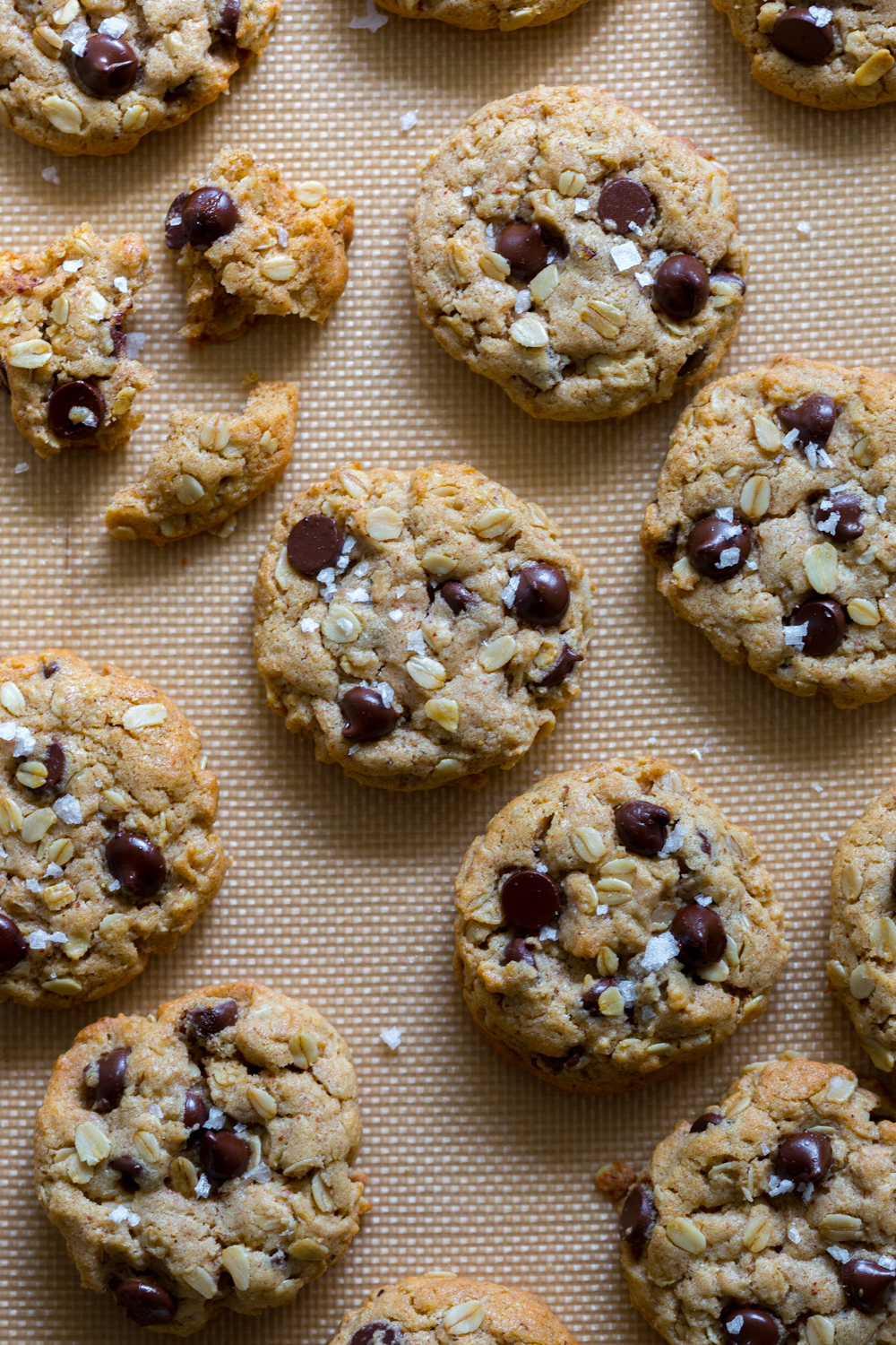 Almond Butter Oatmeal Chocolate Chip Cookies cooling