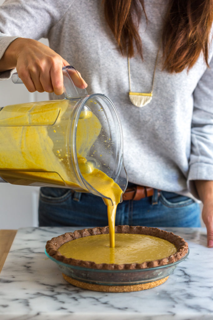Filling the Maple Pumpkin Pie With A Chocolate Crust