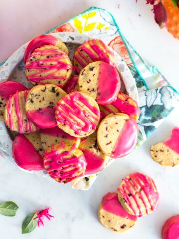 Glazed Hibiscus Shortbread Cookies by Baking The Goods.