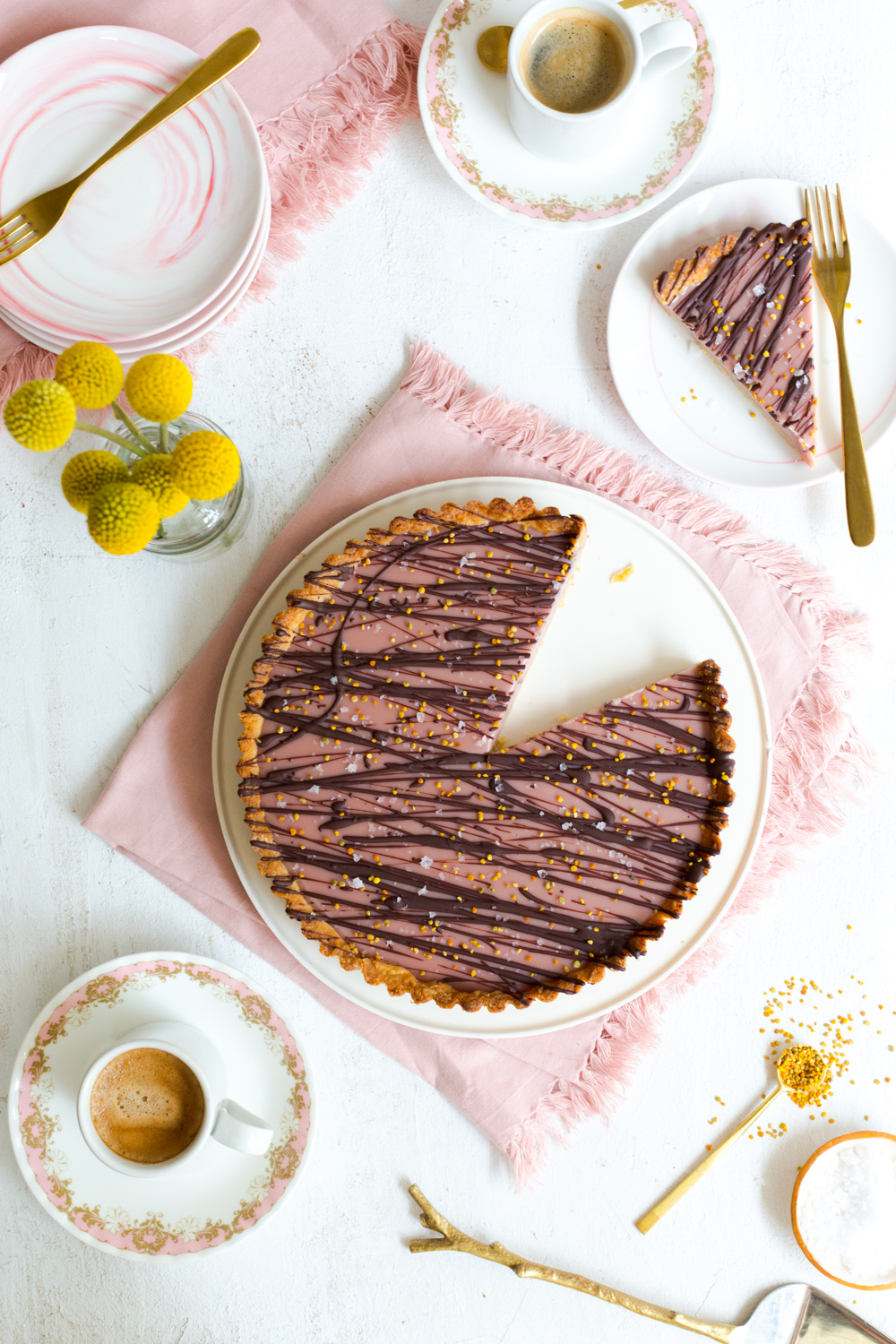 Serving Ruby Cacao Ganache Tart