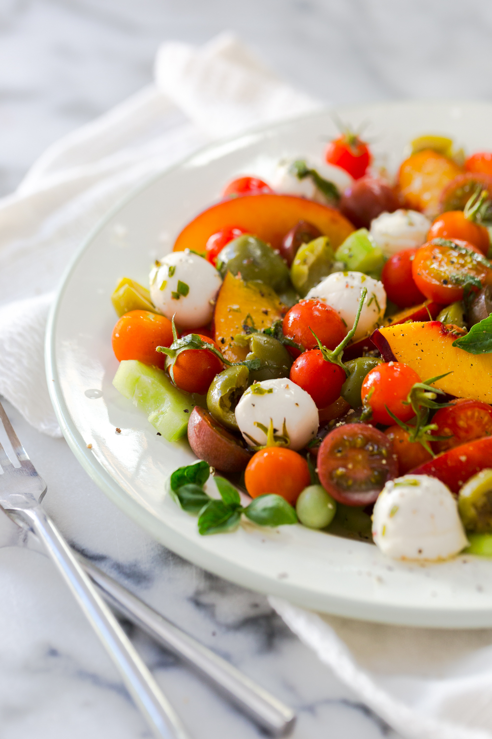 Cherry Tomato, Nectarine and Mozzarella Salad plated