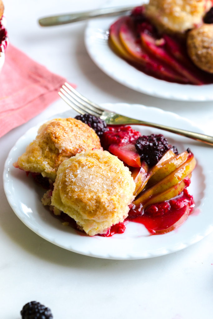 A plate of Pear Berry Cobbler