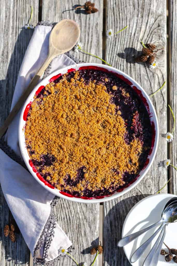 Huckleberry Crumble fresh from the oven Huckleberry Crumble fresh from the oven! While it may not look like much, I assure you, this is one of the best desserts I've ever made/had.