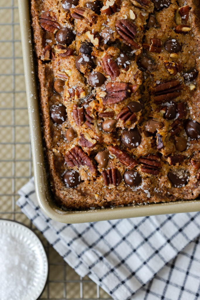 Brown Butter Pecan Chocolate Chip Banana Bread cooling