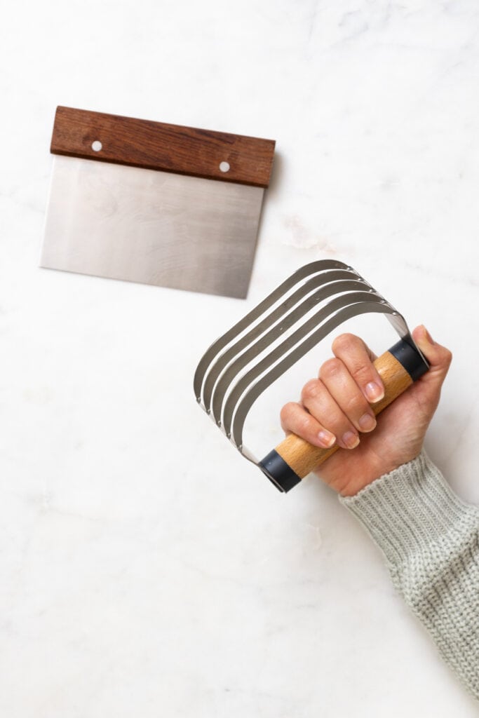 pastry blender and bench knife for working with pie dough