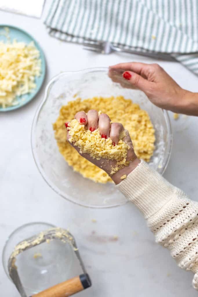 squeezing pie dough