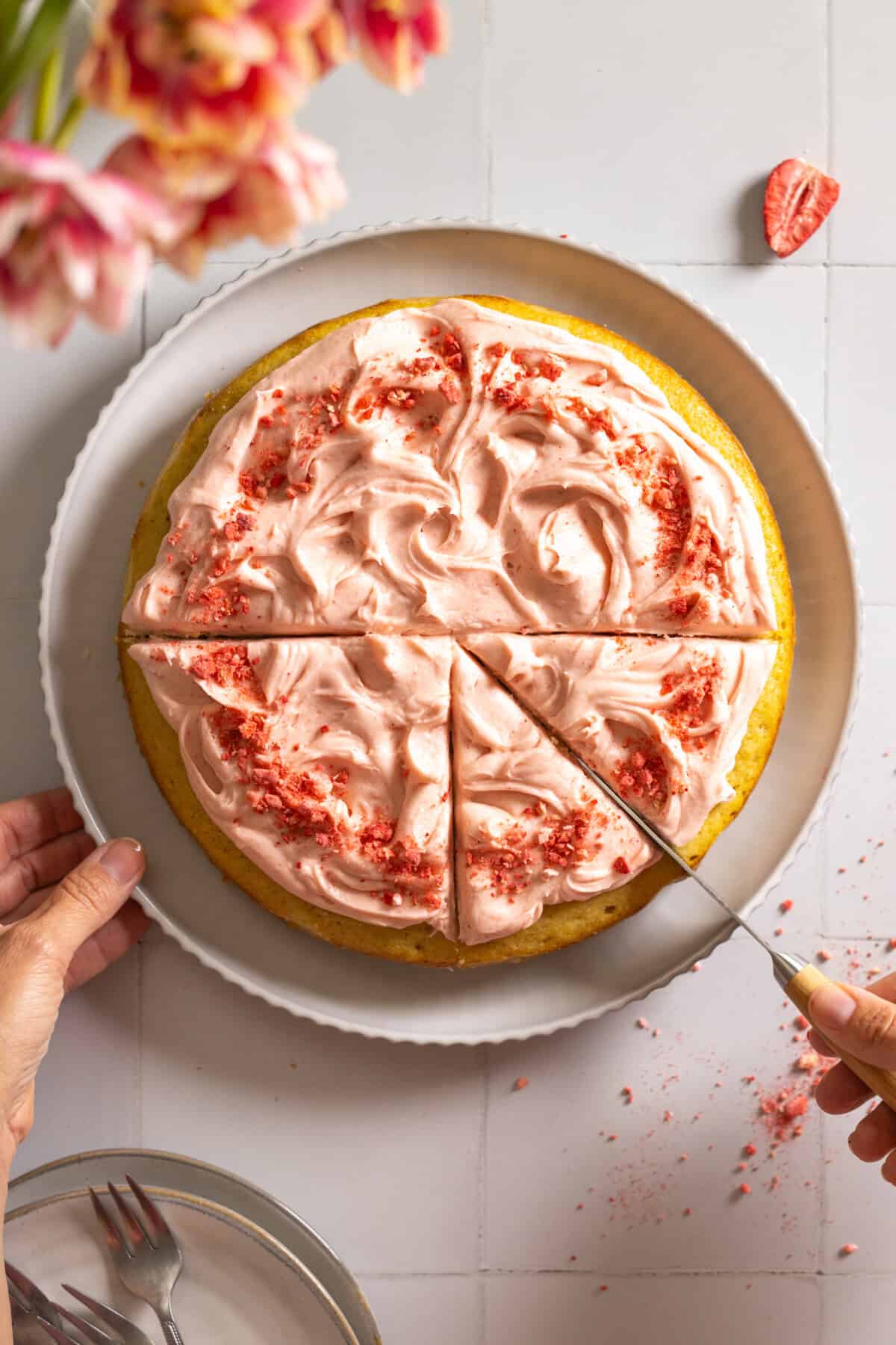 Slicing Pink Cake