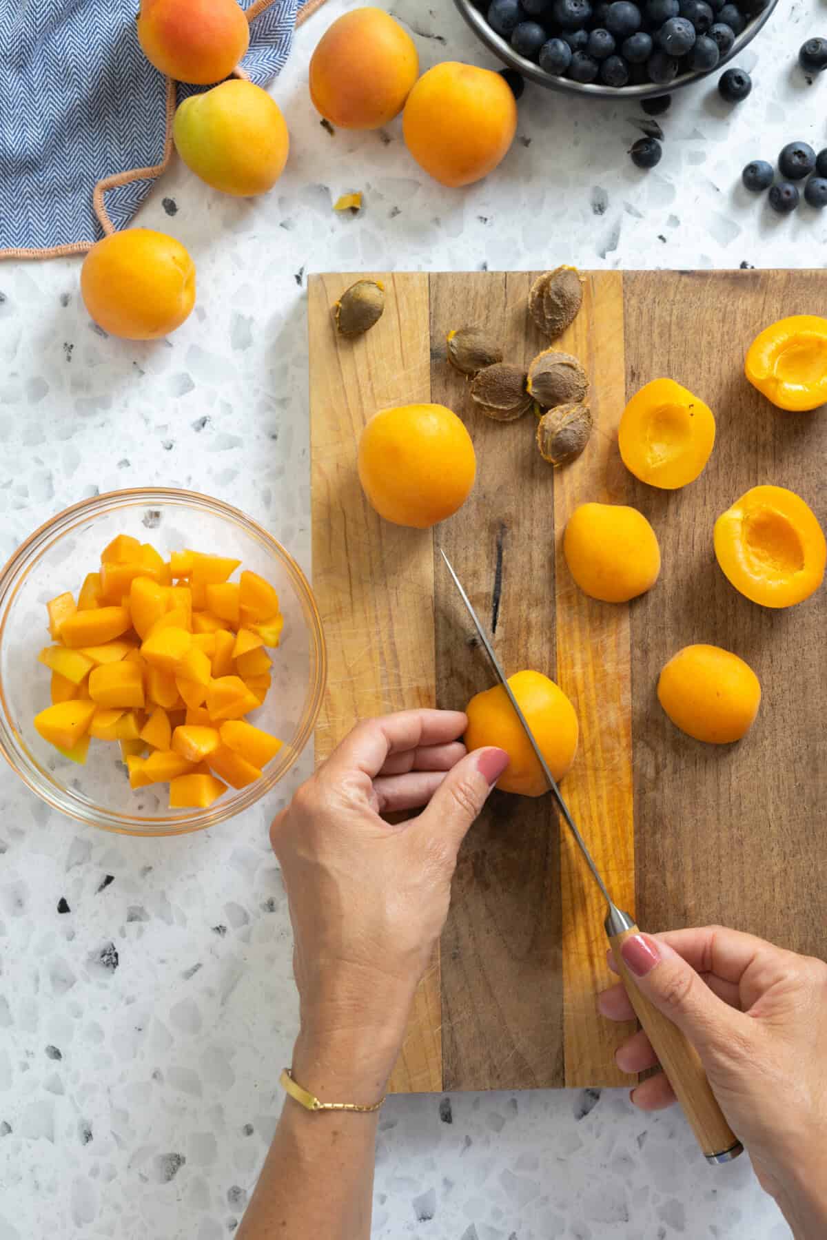 chopping apricots for Apricot Curd