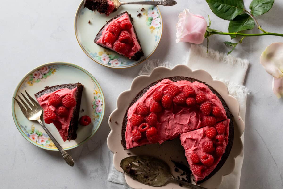 Serving Raspberry Chocolate Cake